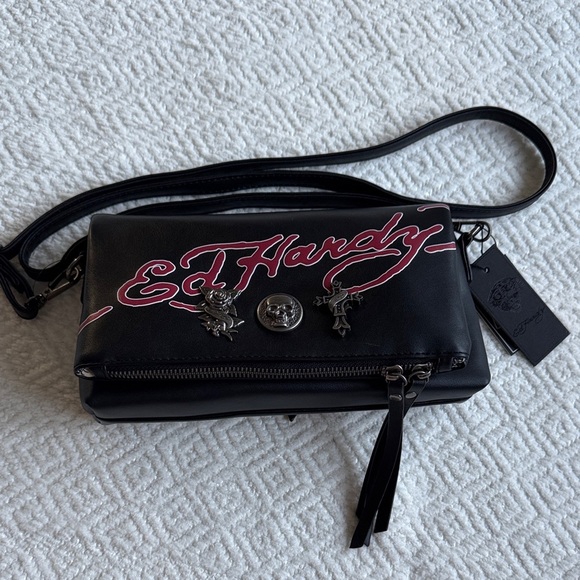 NWT Ed Hardy Black and Red Crossbody Bag - Picture 1 of 9